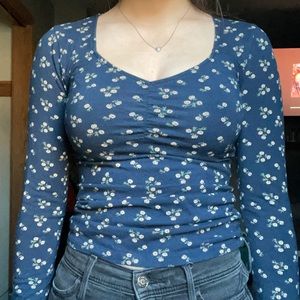 navy blue long sleeve with flower pattern